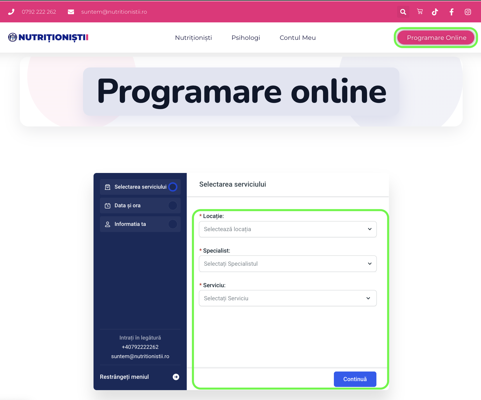 Accesează nutritionistii.ro și apasă Programare online