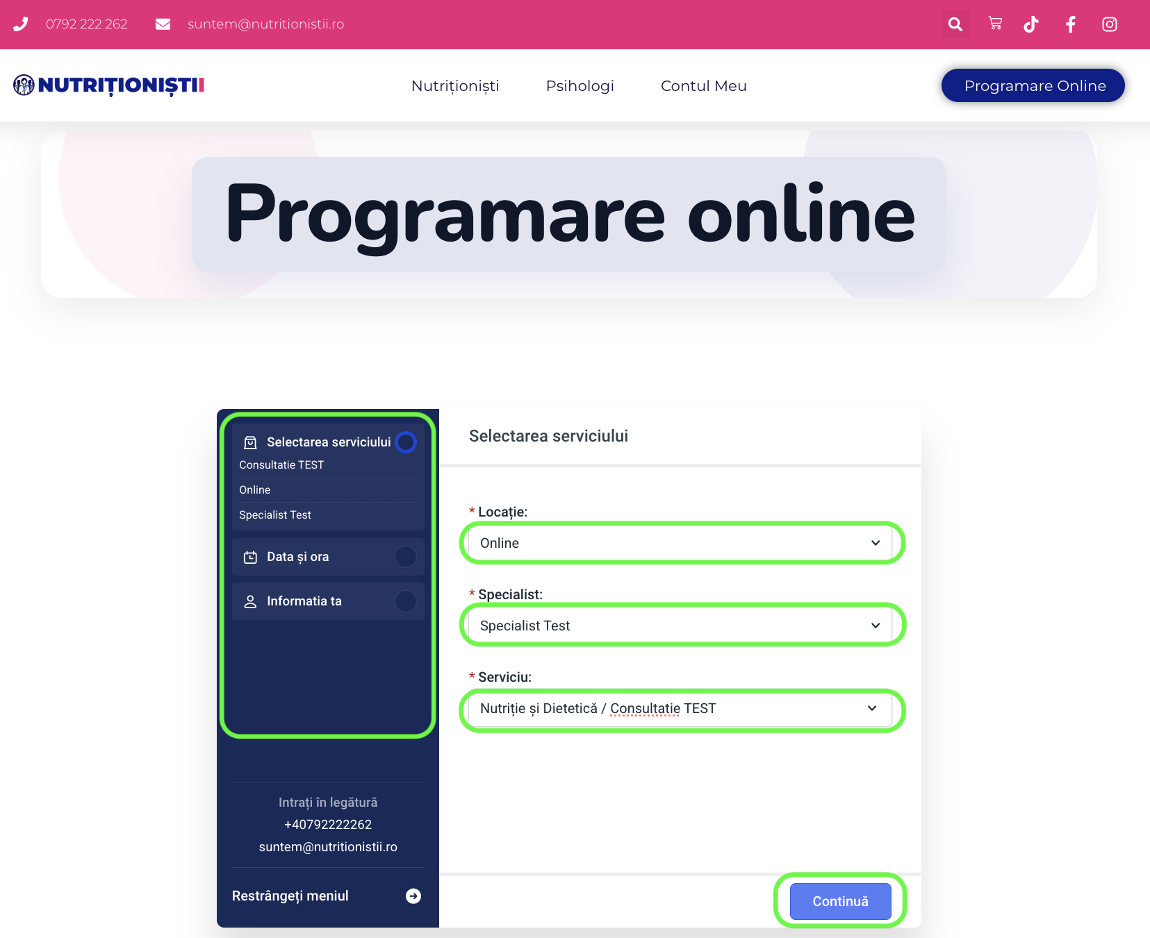 Confirmă serviciul și apasă din nou pe butonul Continua