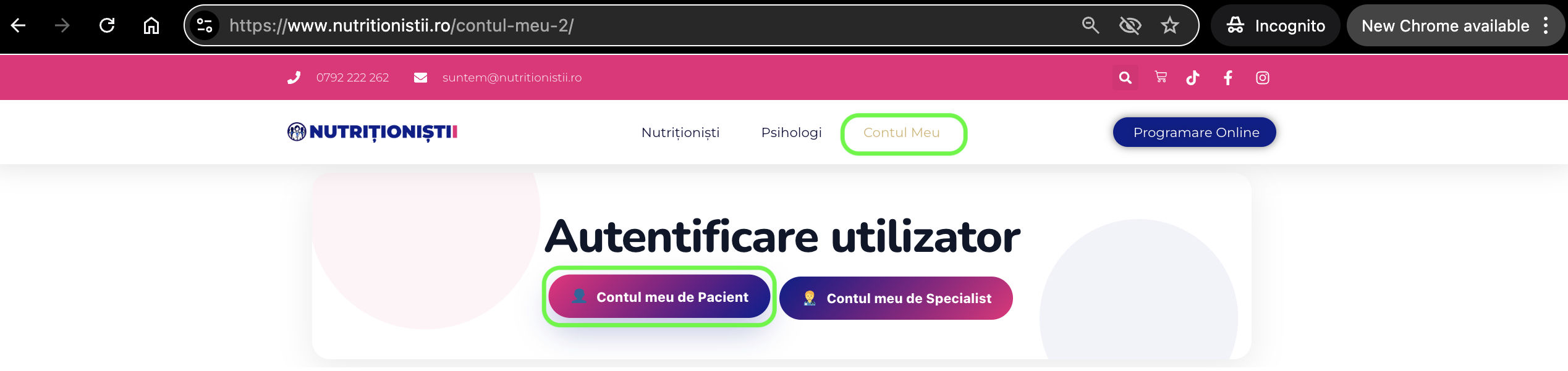 Accesează Contul meu și Contul meu de pacient