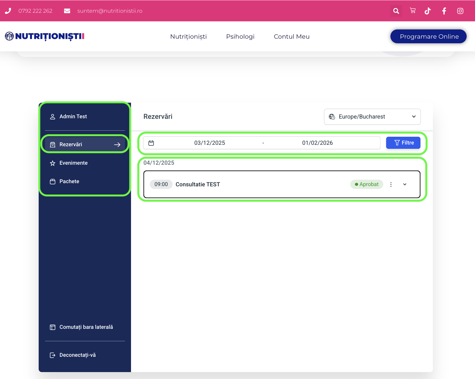 Vizualizează programarea în Rezervări