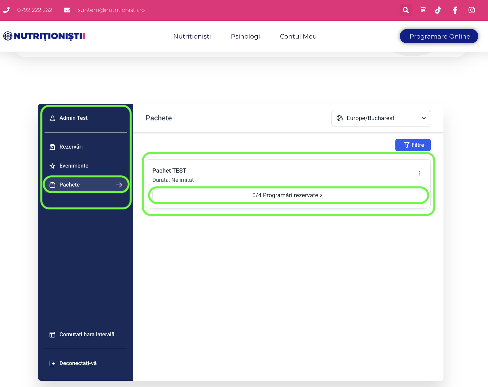 Accesează secțiunea Pachete din contul de pacient