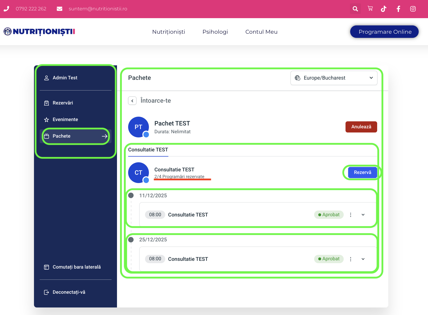 Vezi serviciile din pachet și rezervă programările