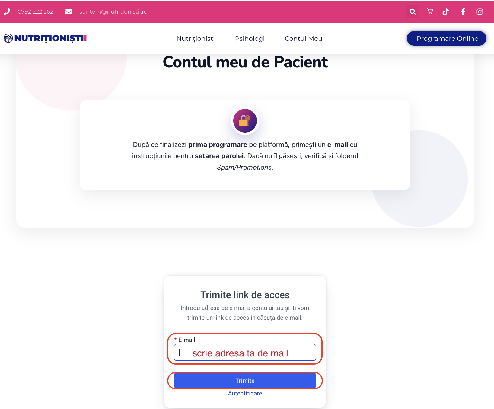 Introdu adresa de mail și apasă Trimite