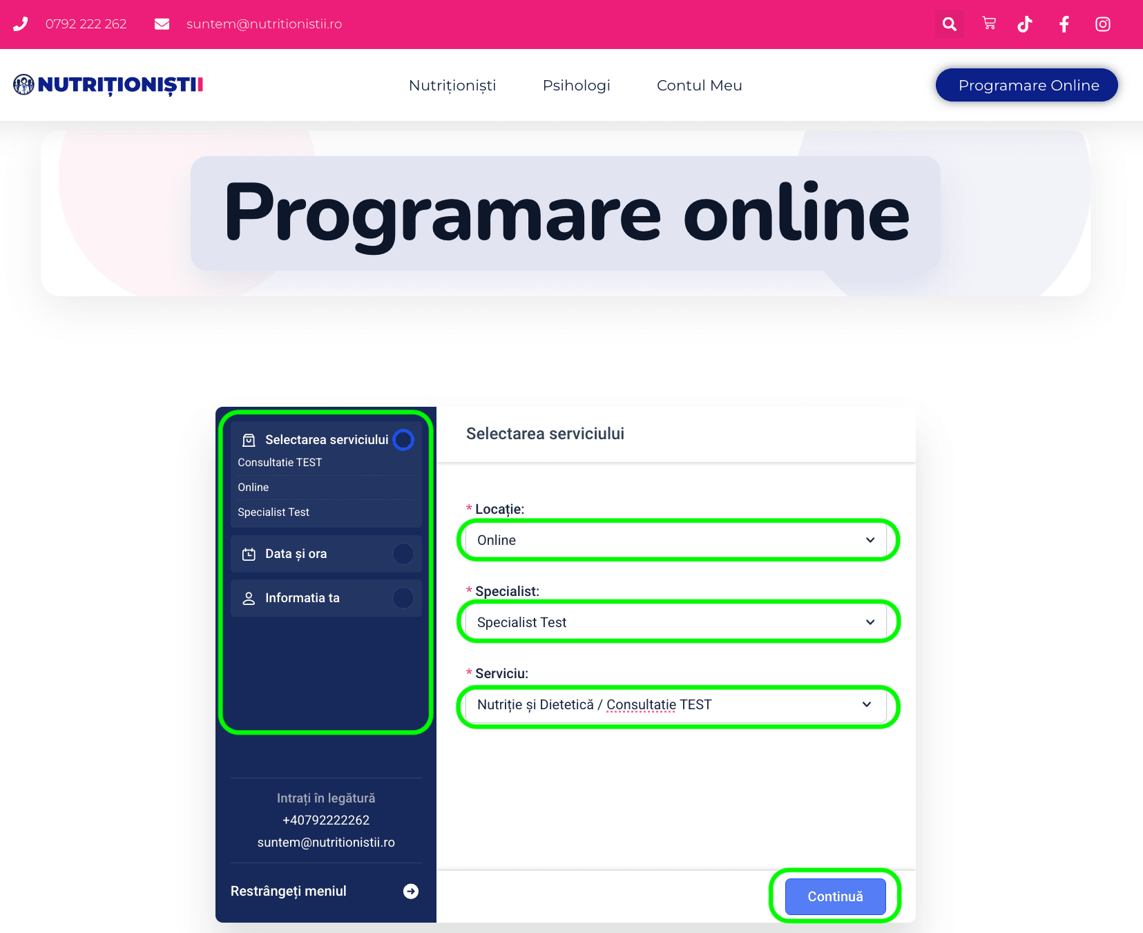 Confirmă serviciul și apasă din nou pe butonul Continua