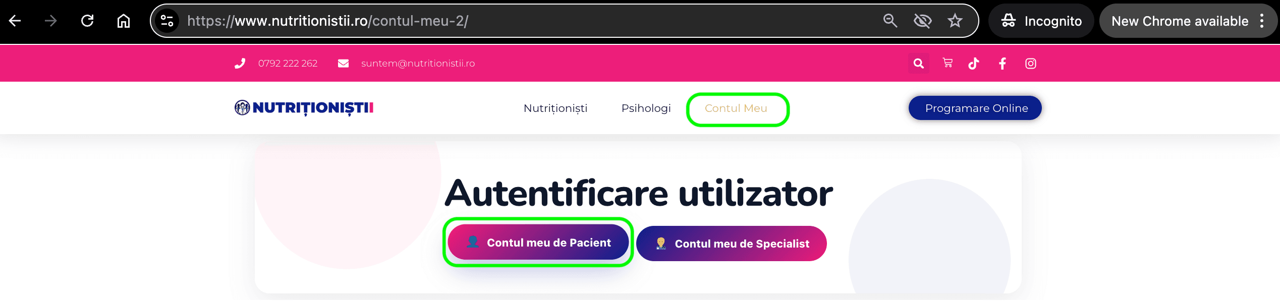 Accesează Contul meu și Contul meu de pacient