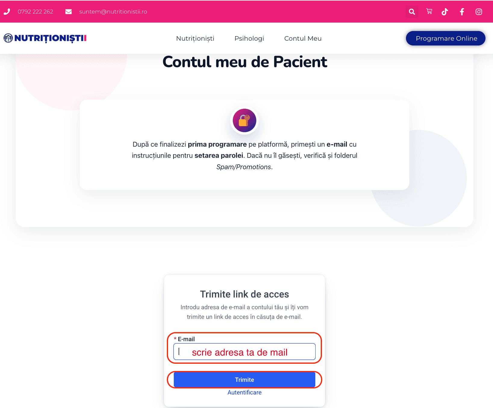 Introdu adresa de mail și apasă Trimite